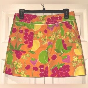 Lilly Pulitzer Fruit Print Orange Cherries Bananas A-Line Skort Sz 4 VGUC